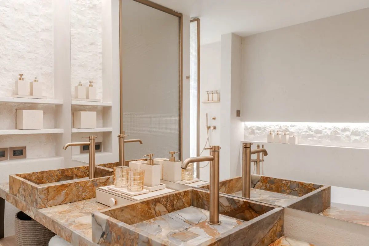 Luxury bathroom with marble sinks at Villa Dubrovnik, a Croatia destination wedding hotel.