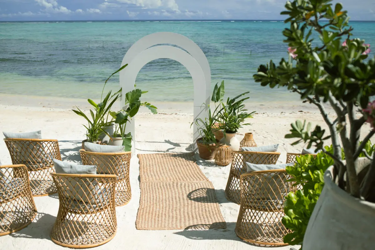 Beach wedding setup at Jashita Hotel Tulum, a beautiful Tulum wedding venue.