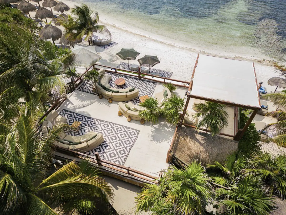 Jashita Hotel Tulum rooftop lounge with ocean view, perfect Tulum wedding venue.