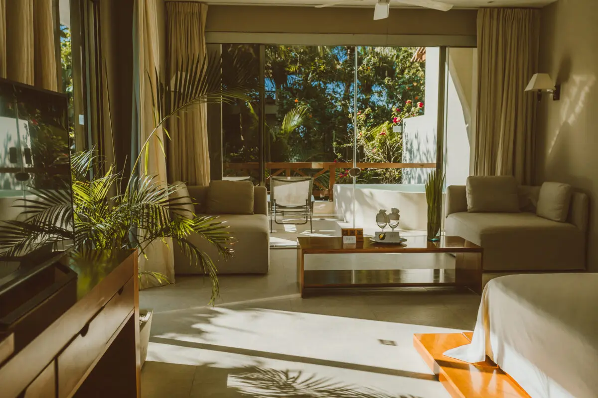Luxurious suite at Jashita Hotel Tulum with open patio. A stunning Tulum wedding venue.