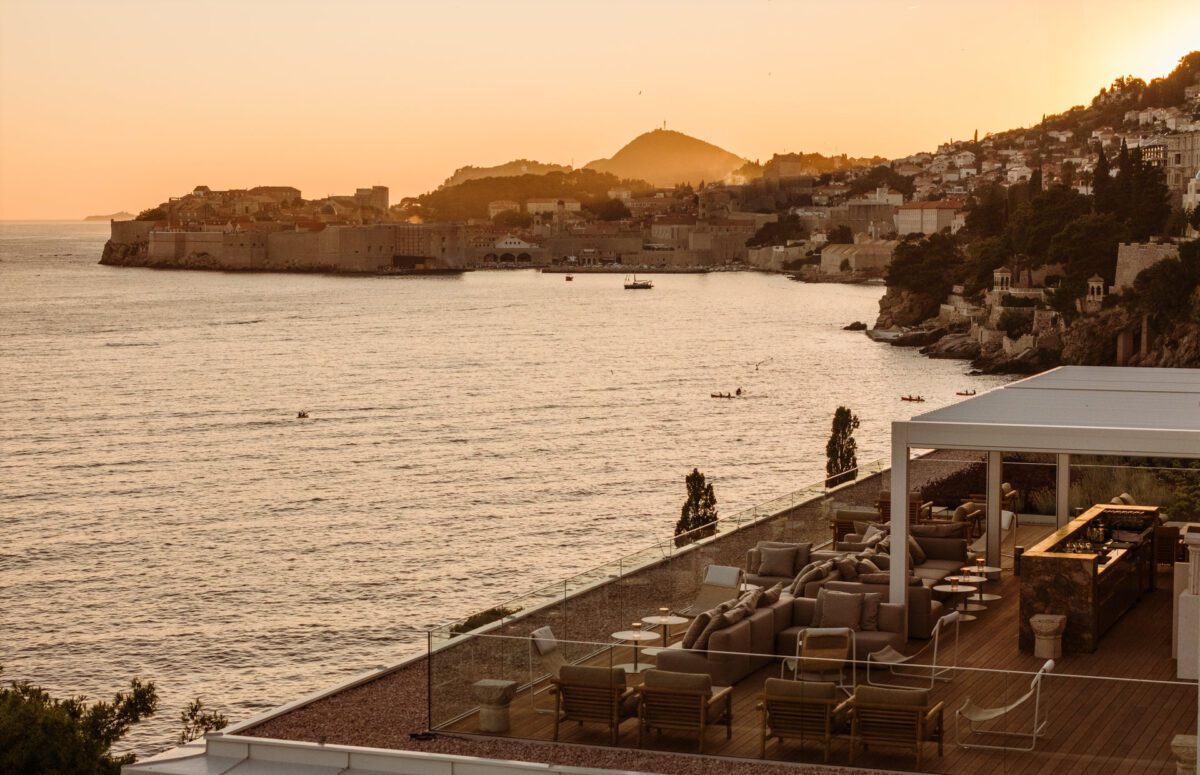Sunset view of Dubrovnik, Croatia from Villa Dubrovnik hotel, a perfect Croatia destination wedding venue.