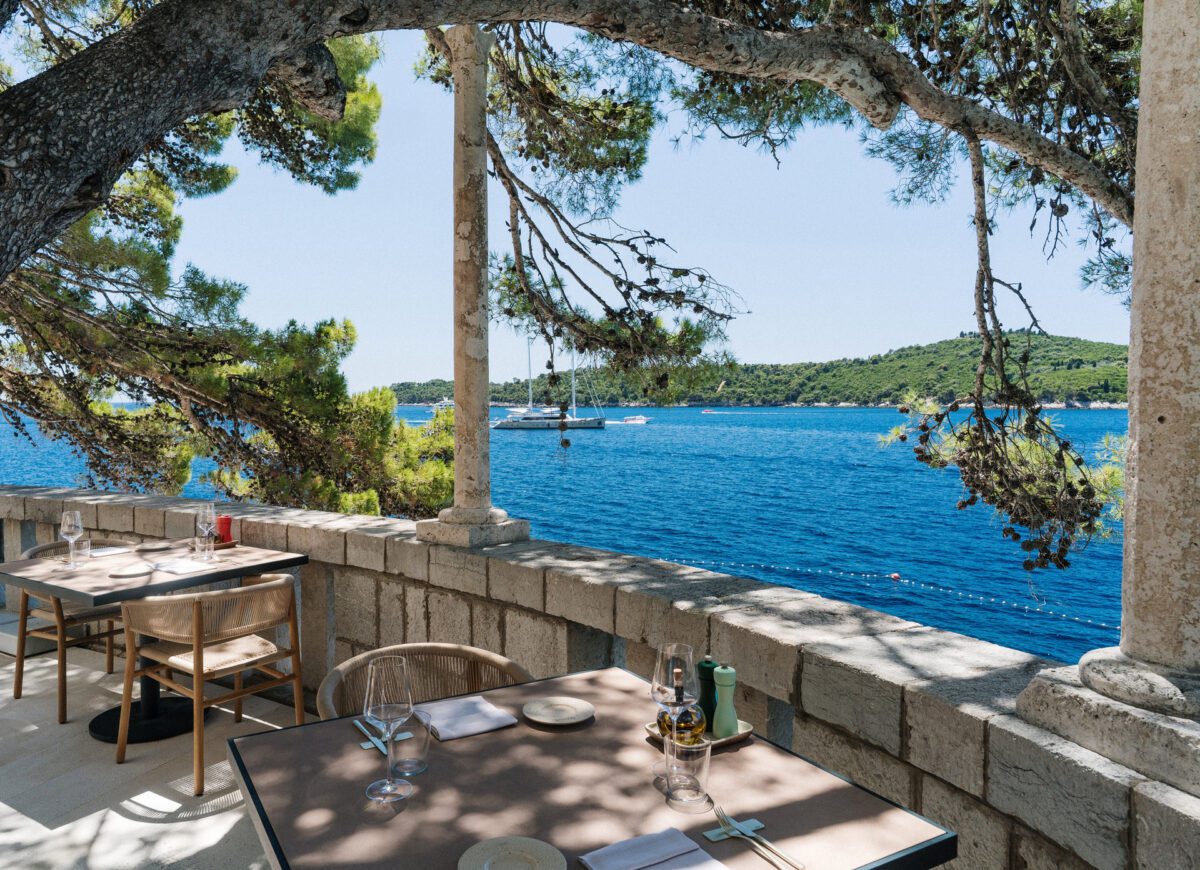 Villa Dubrovnik hotel restaurant with sea view. Croatia destination wedding location.