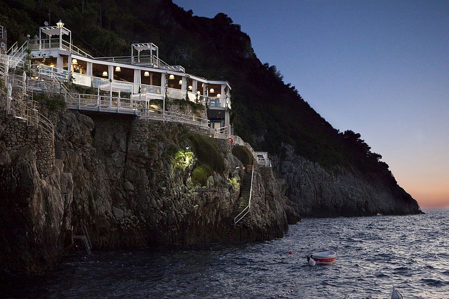 restaurant built into a cliff on Capri