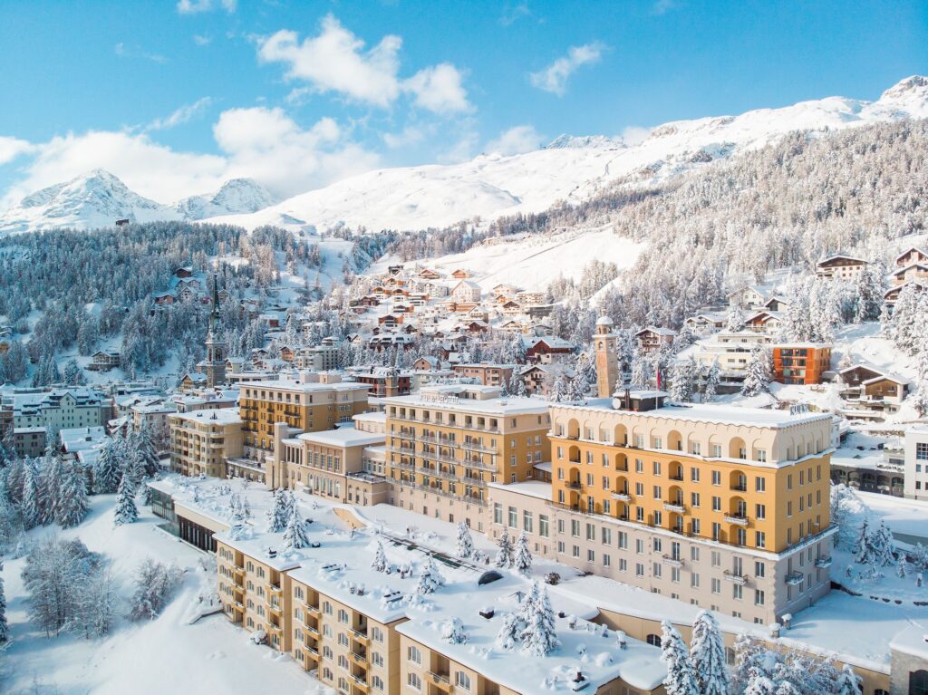 Kulm Hotel St. Moritz in snowy Swiss Alps. Perfect for a Switzerland wedding.