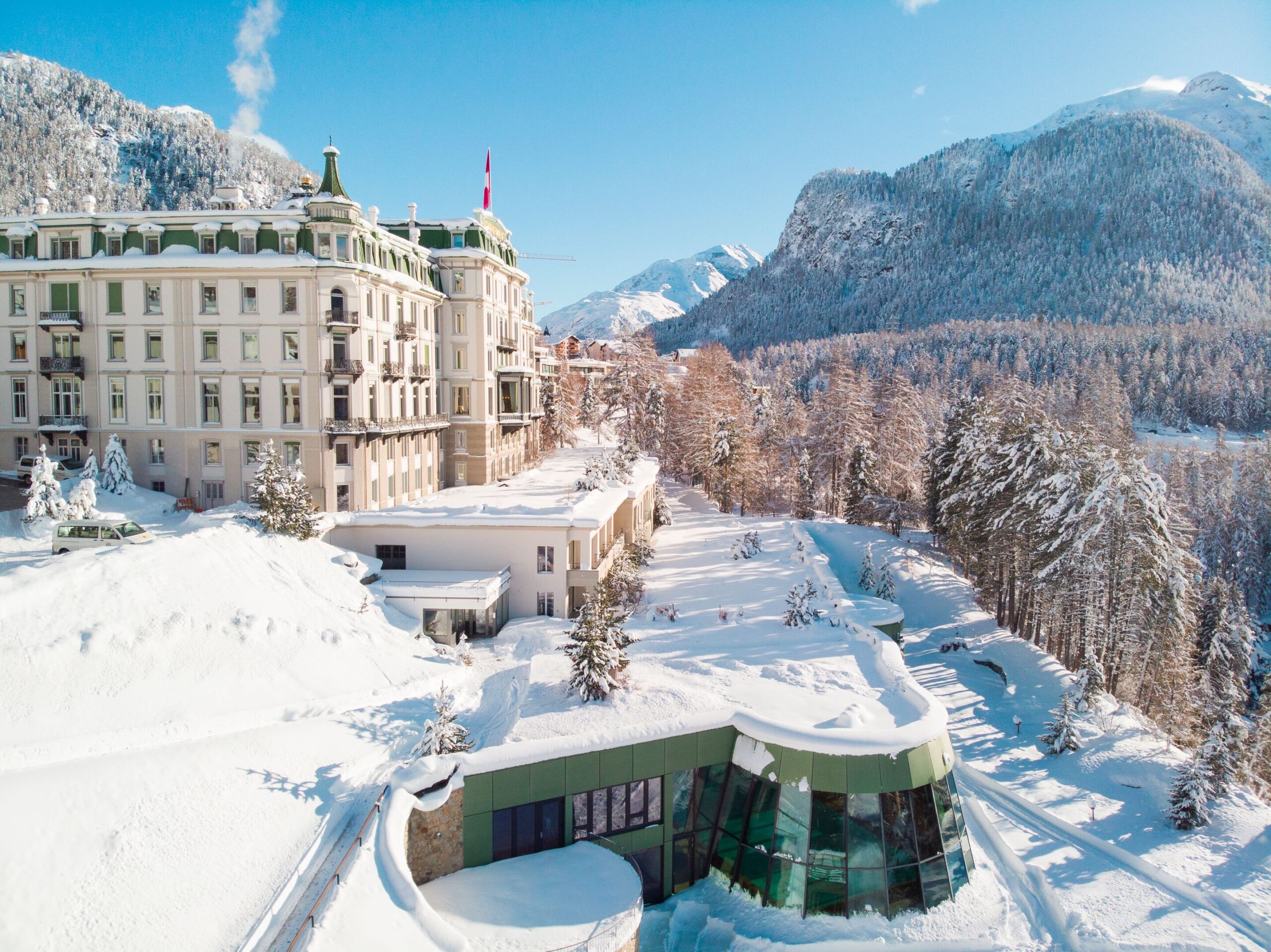 Grand Hotel Kronenhof in the snow-covered Swiss Alps, perfect for a Swiss Alps wedding.
