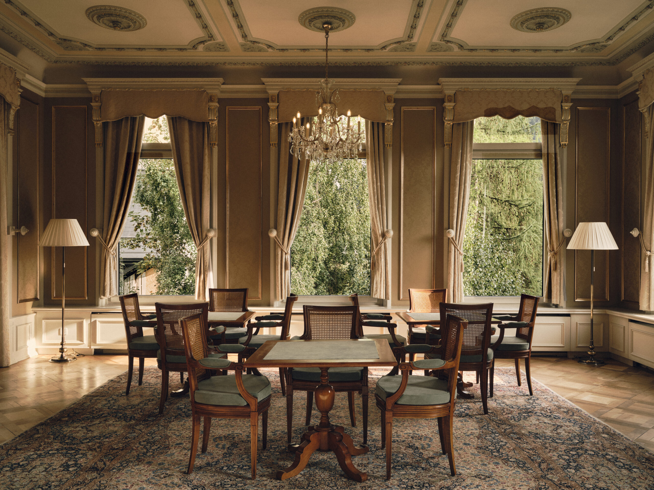 Elegant dining room at Grand Hotel Kronenhof, ideal for Swiss Alps wedding celebrations.