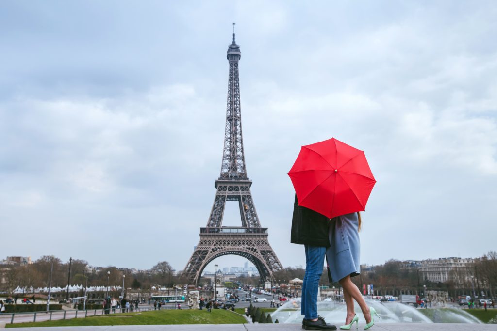 Couple on a honeymoon in Paris in the Fall