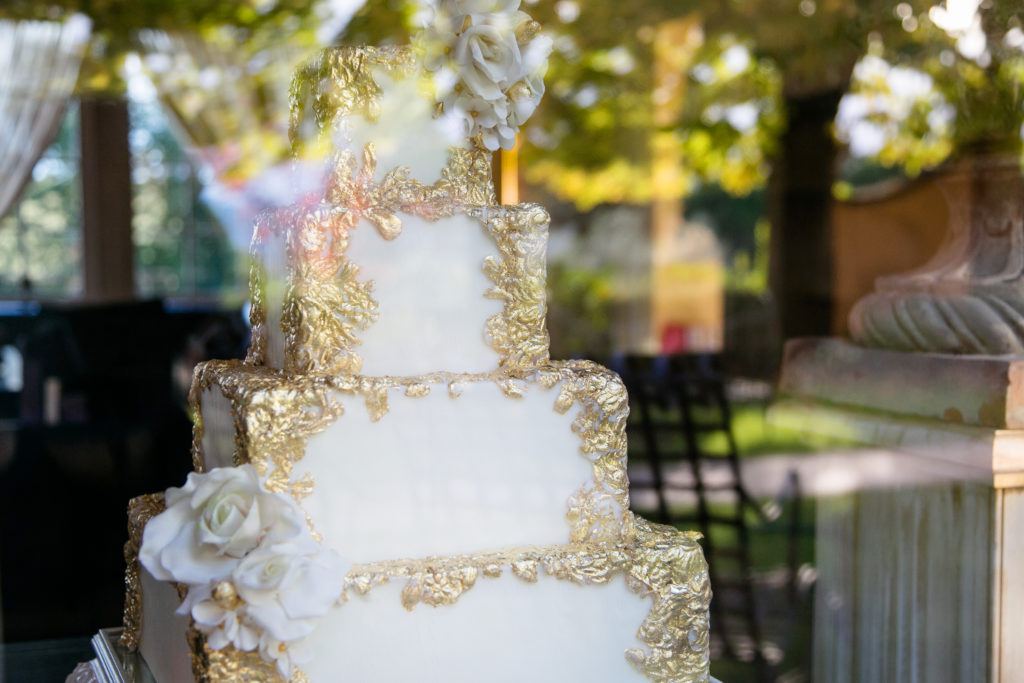 Wedding cake trimmed in gold
