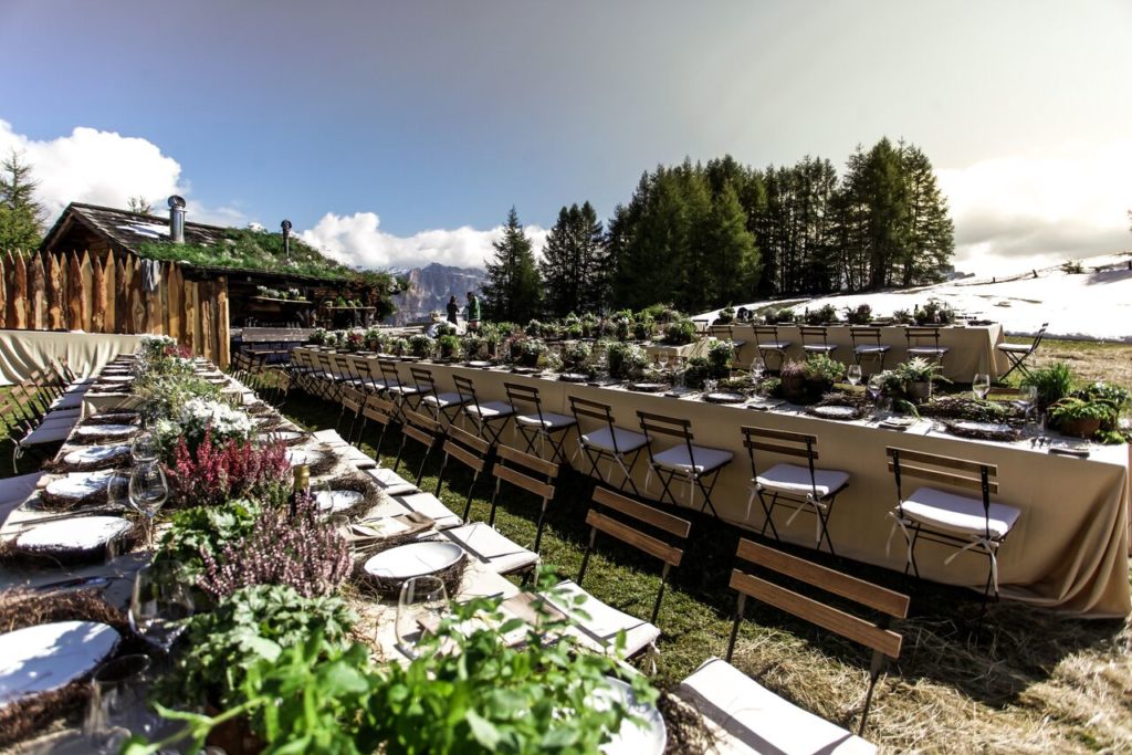 wedding setup in the Dolomites