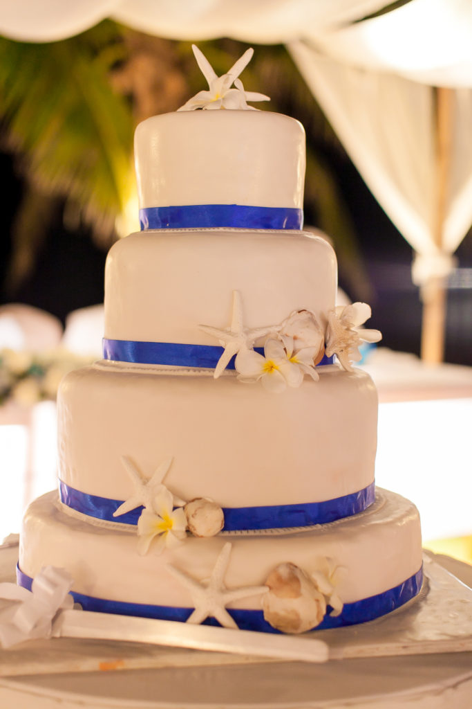 Wedding Cake with Classic Blue Ribbon