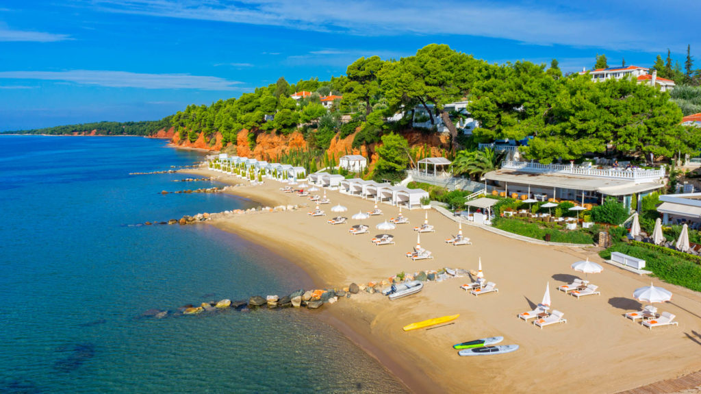 Aerial beach resort view in Halkidiki Greece