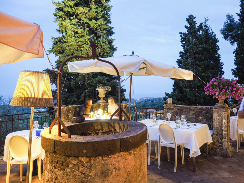 dining table for 2 on terrace over looking the countryside