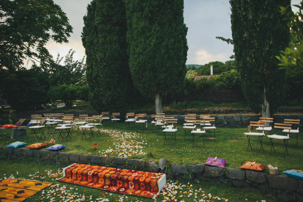 Countryside wedding setup on the lawn in Sicily