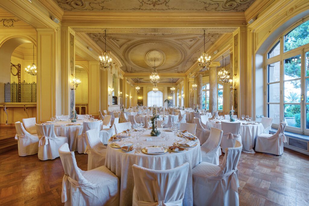 yellow ballroom wedding setup