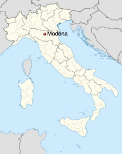 Map of Italy indicating Modena in Emilia Romagna