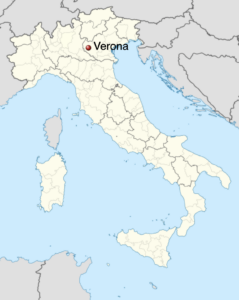 Map of Italy indicating Verona