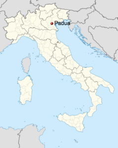 Map of Italy indicating Padua