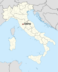 Map of Italy indicating Siena Italy