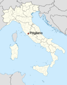 Map of Italy indication location of PITIGLIANO, TUSCANY