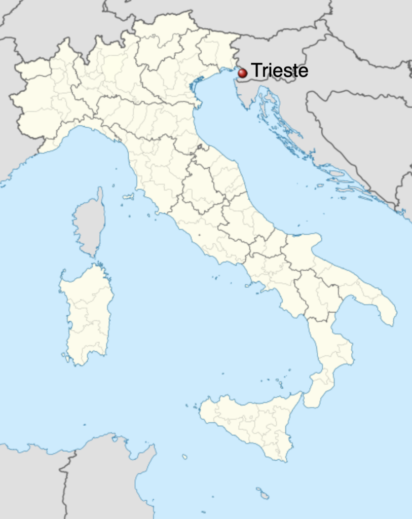 Map of Italy indicating Trieste Italy