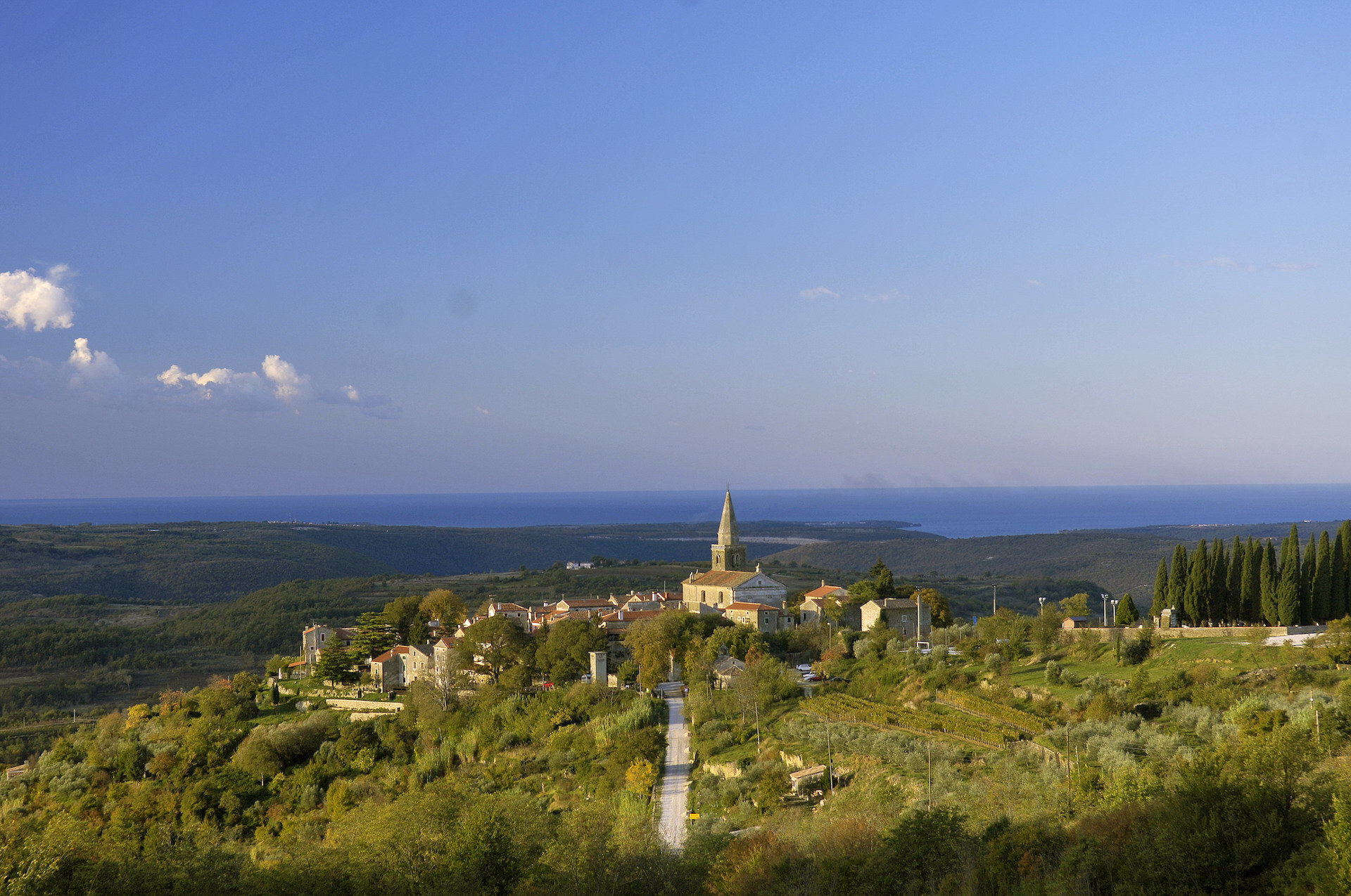 Aerial longshot of European city Istria 