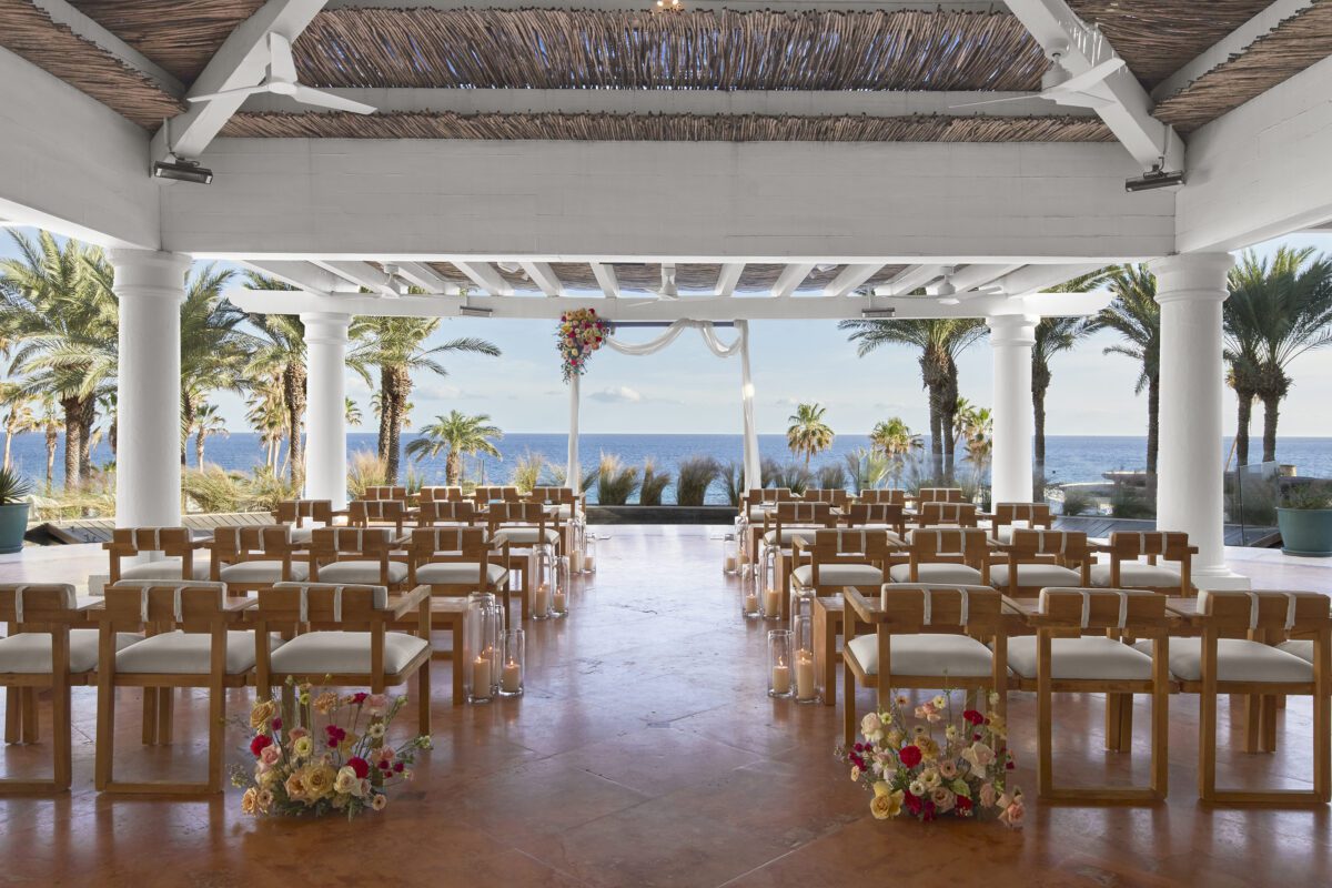 Los Cabos destination wedding setup at Hilton Los Cabos with ocean view.