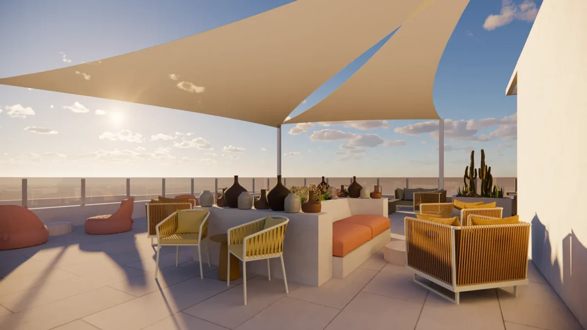Rooftop lounge at the Hilton Aruba Caribbean Resort, perfect for a Hilton Aruba Destination Wedding.