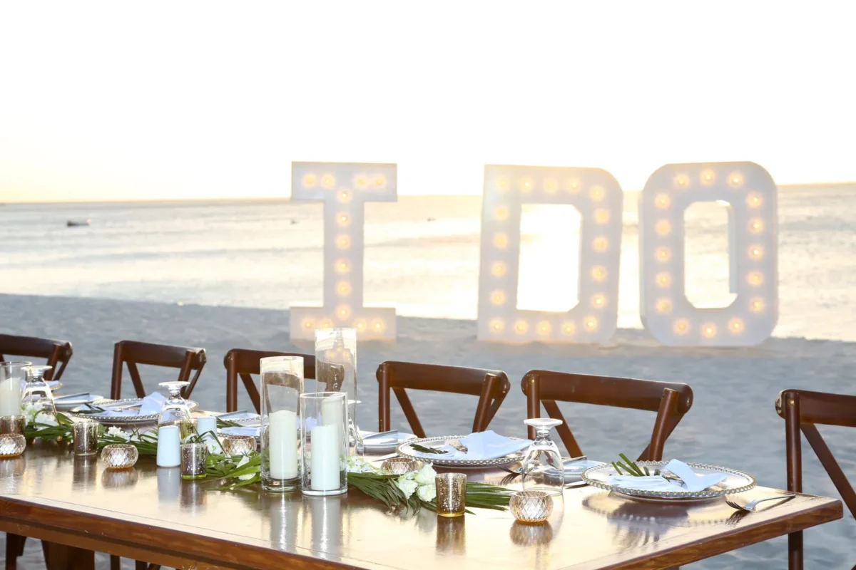 Beachfront wedding reception at Hilton Aruba with 