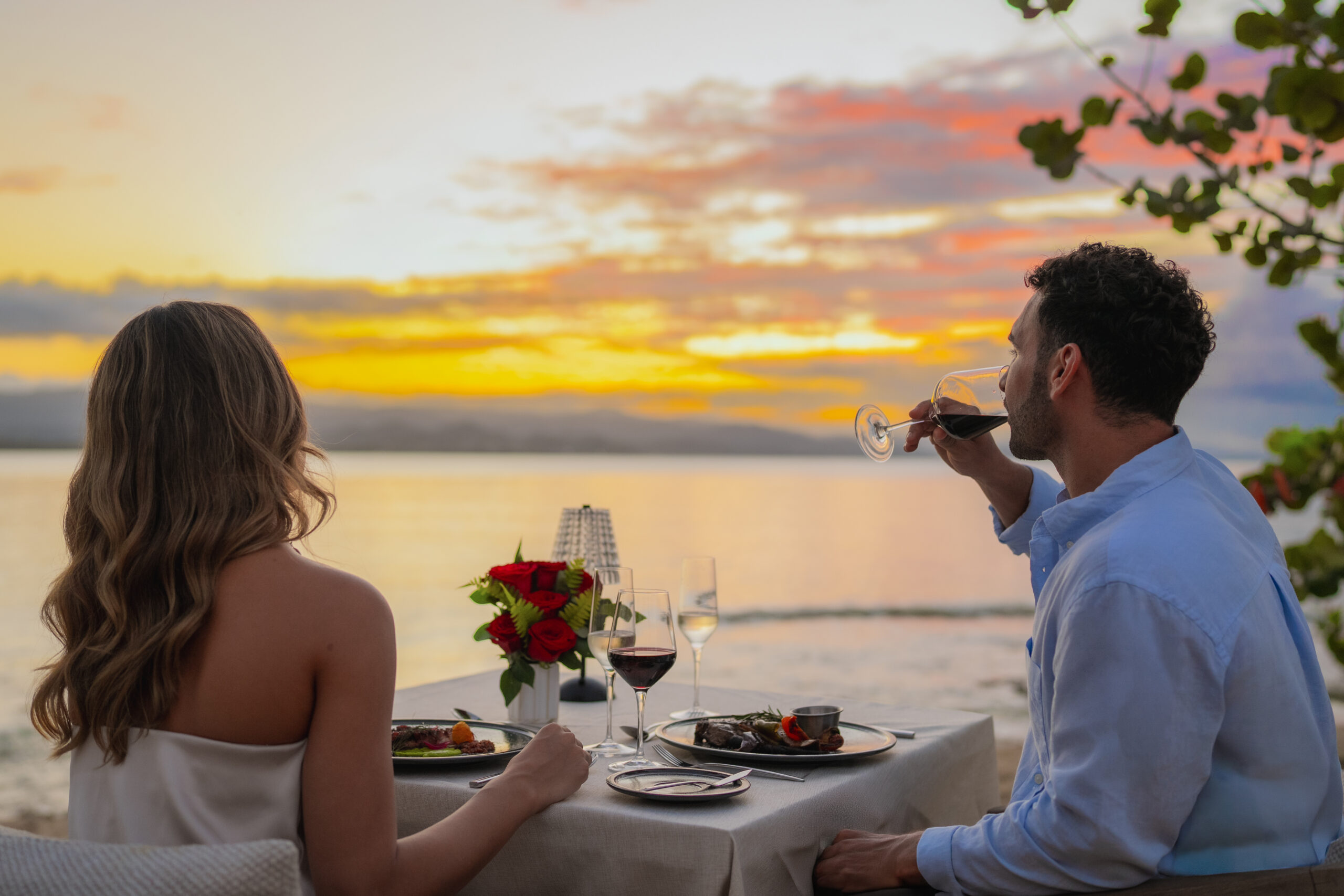 Romantic dinner at Zemi Miches All-Inclusive Resort at sunset.
