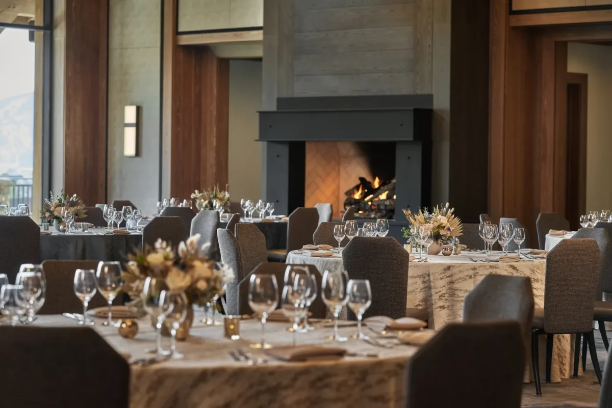Elegant dining room set for a Montana wedding venue at Montage Big Sky.