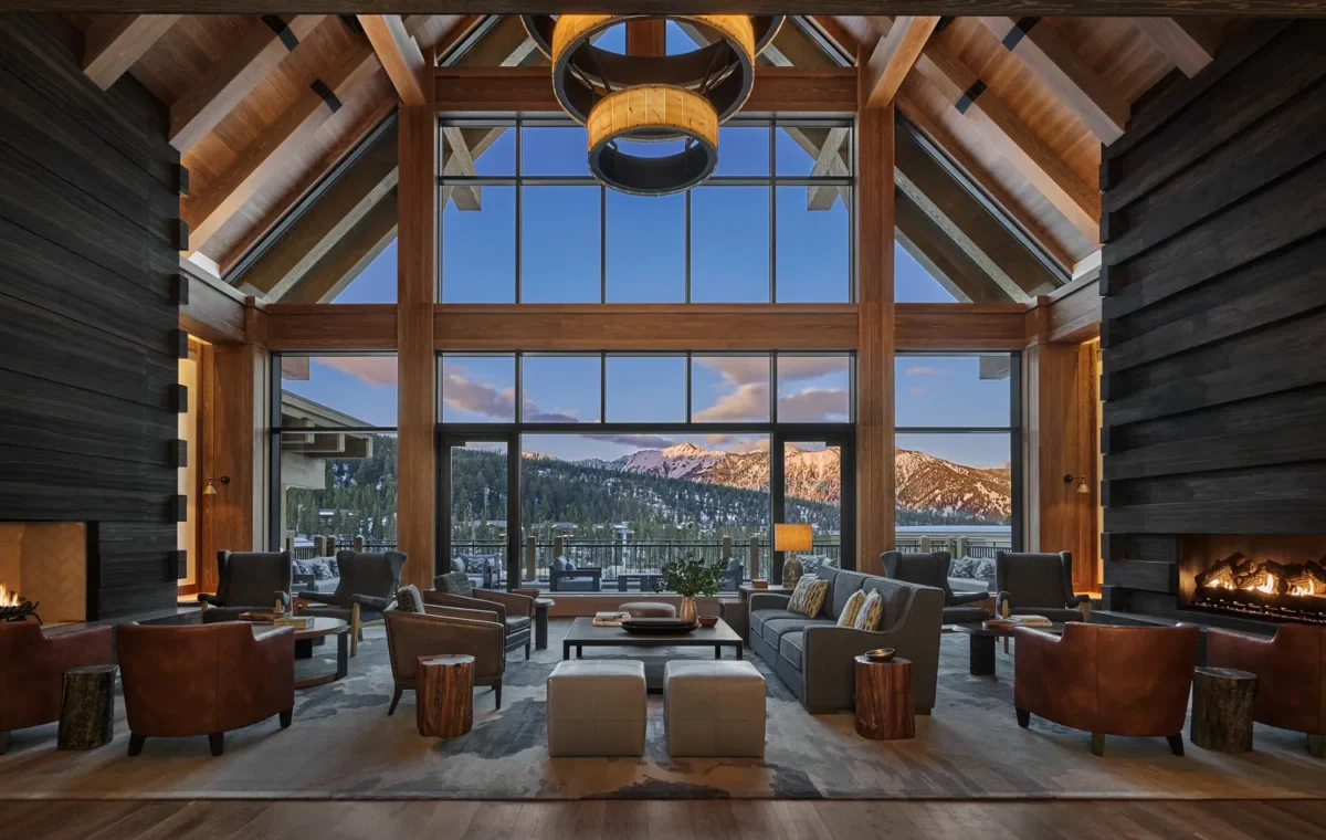 Lodge interior with mountain view, perfect for a Montana wedding venue at Montage Big Sky.