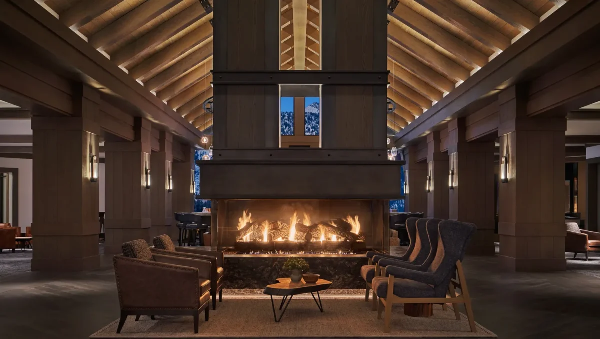 Cozy Montana wedding venue fireplace at Montage Big Sky.