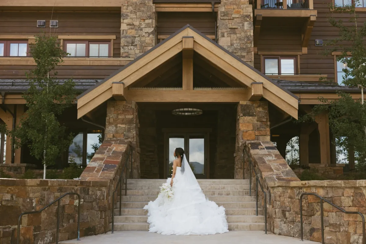Bride in wedding dress at Montage Big Sky, a Montana wedding venue.
