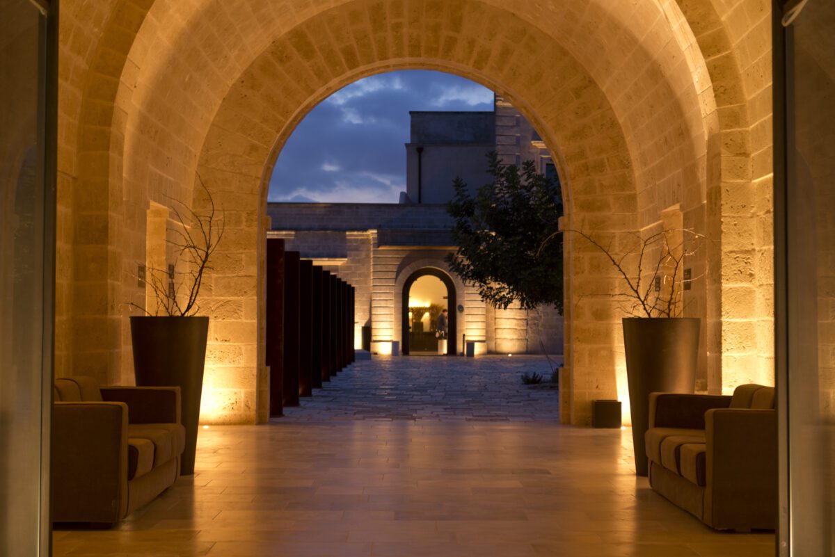 Arched entrance to Relais Histò Hotel & SPA, Puglia, Italy.
