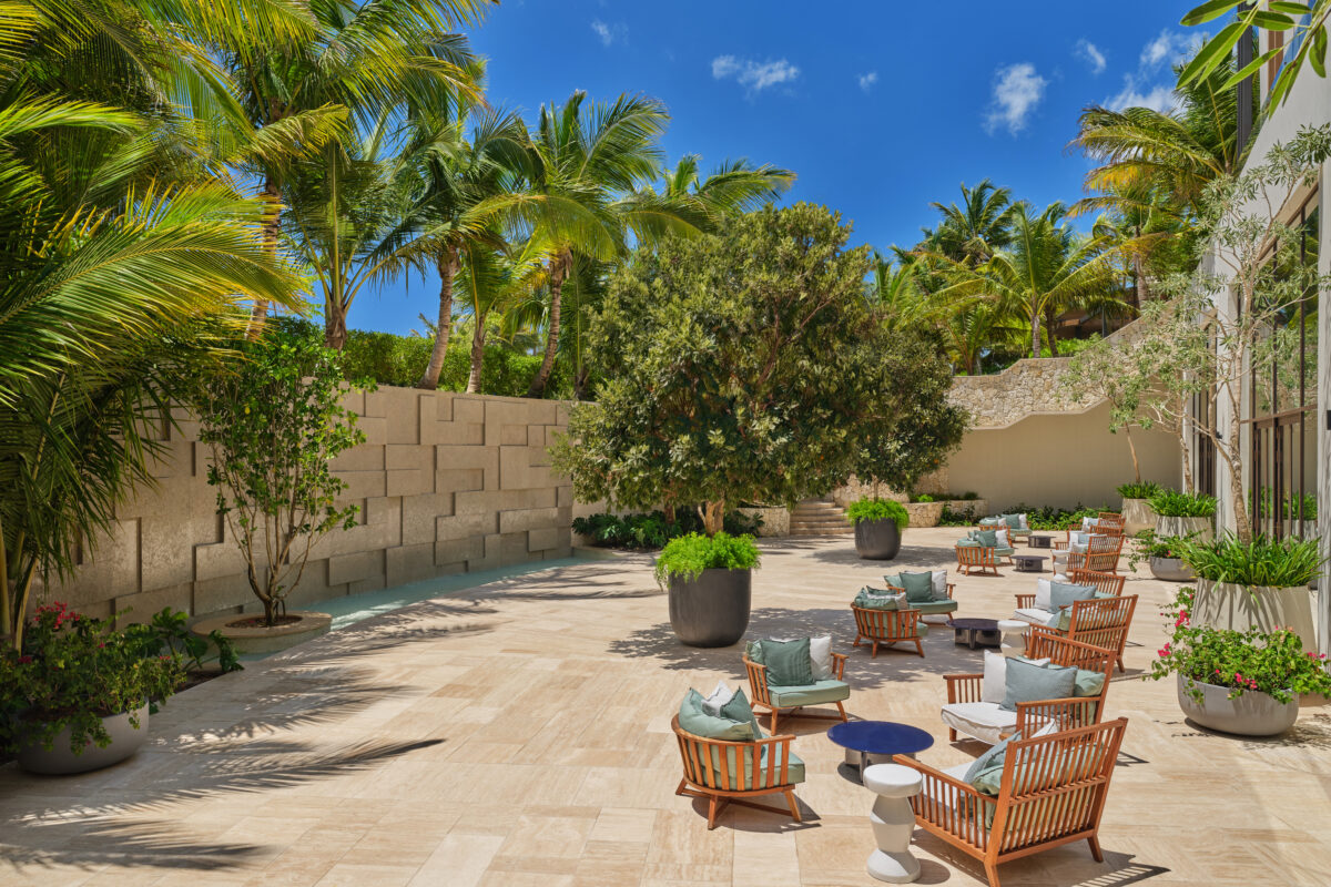Luxury outdoor lounge area at The St. Regis Cap Cana Resort, a top choice for exclusive wedding resorts in Punta Cana.
