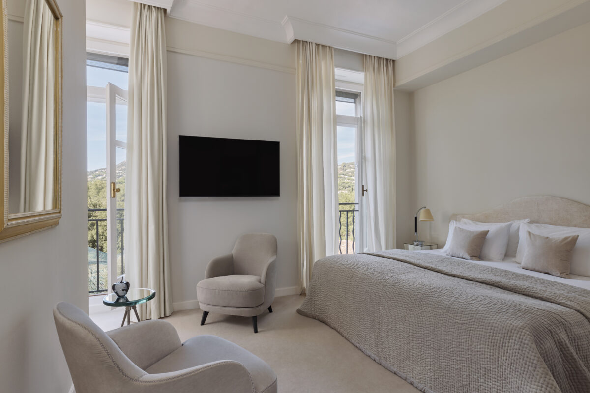 Elegant hotel room with balcony view at COMO Le Beauvallon, Saint-Tropez