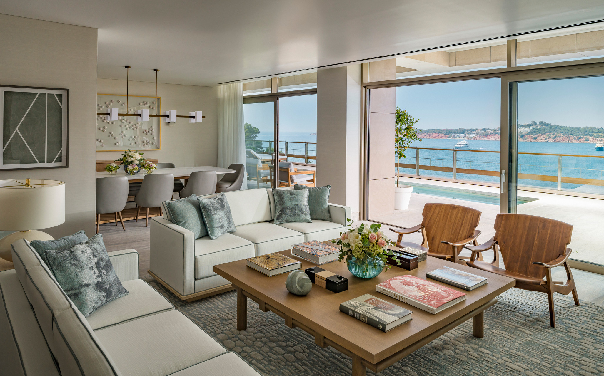 Luxurious living room with ocean view at Four Seasons Astir Palace Hotel Athens.