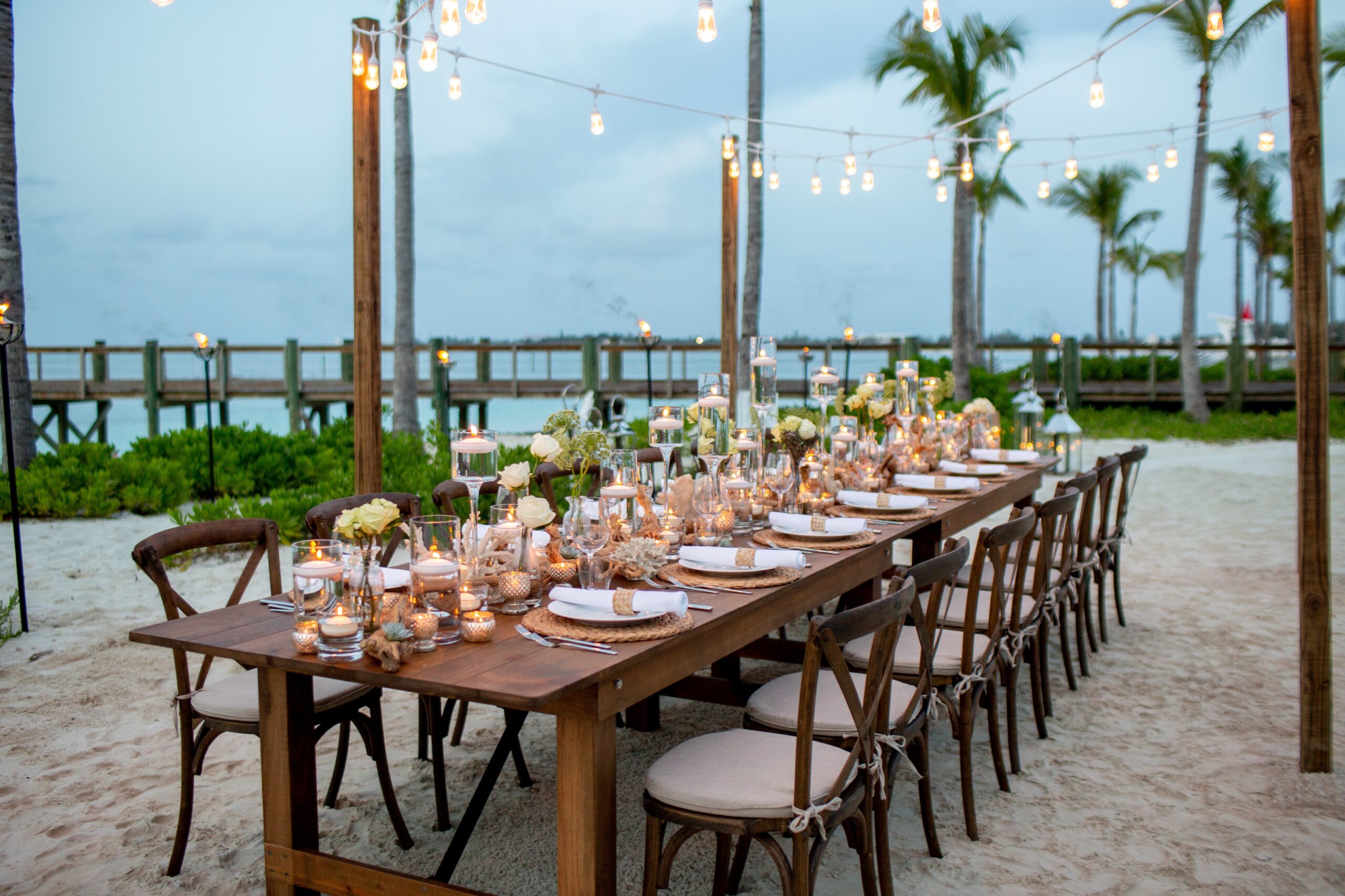 Beach wedding reception setup at one of the best Caribbean destination wedding venues.