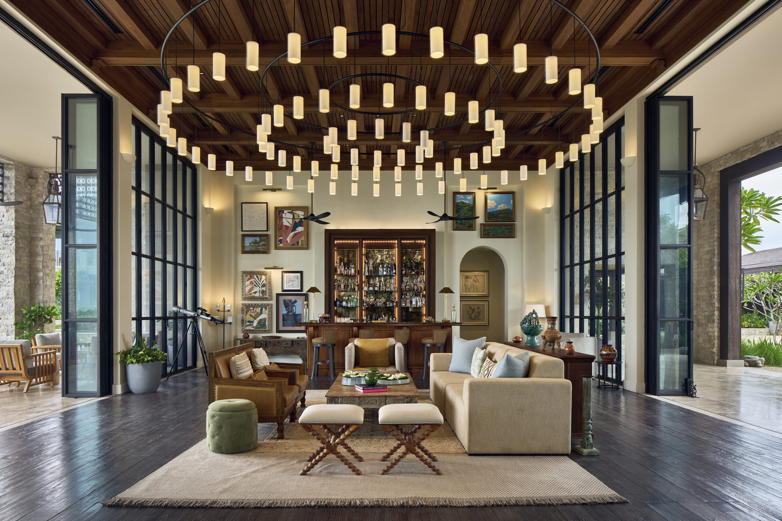 Nekajui Ritz Carlton Reserve lounge with bar, perfect Costa Rica wedding venue.