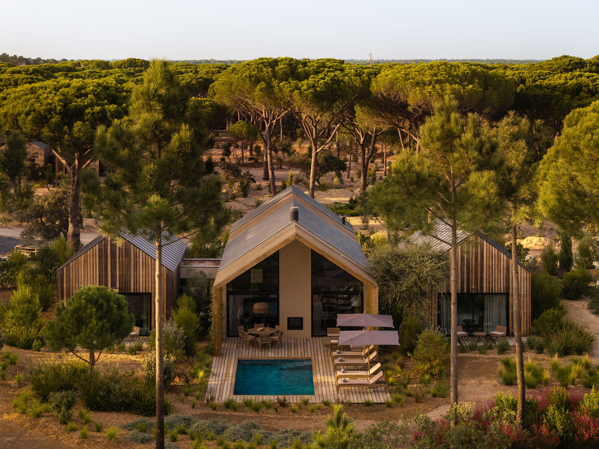 Modern wooden villas with pool in pine forest, Sublime Comporta